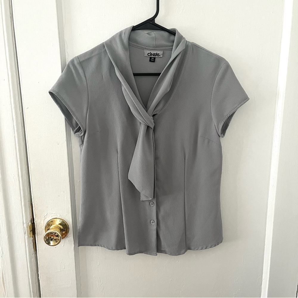 Feminine Tie Front Short Sleeve Blouse Size XS-S